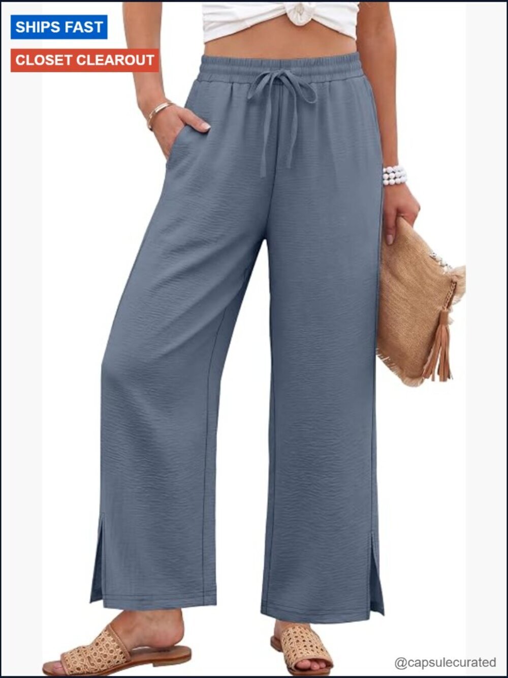 Wide Leg Palazzo Pants with Pockets Elastic Waist